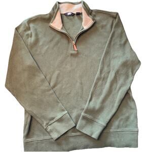 Lands End Mens Medium 1/4 Zip Pullover Sweater Green Tight Cotton Knit LS